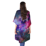 Colorful Nebula Galaxy Space Print Open Front Beach Cover Up