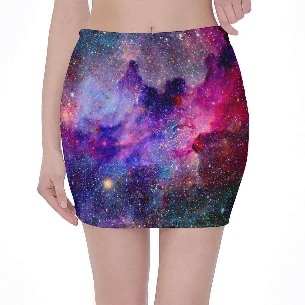 Colorful Nebula Galaxy Space Print Pencil Mini Skirt
