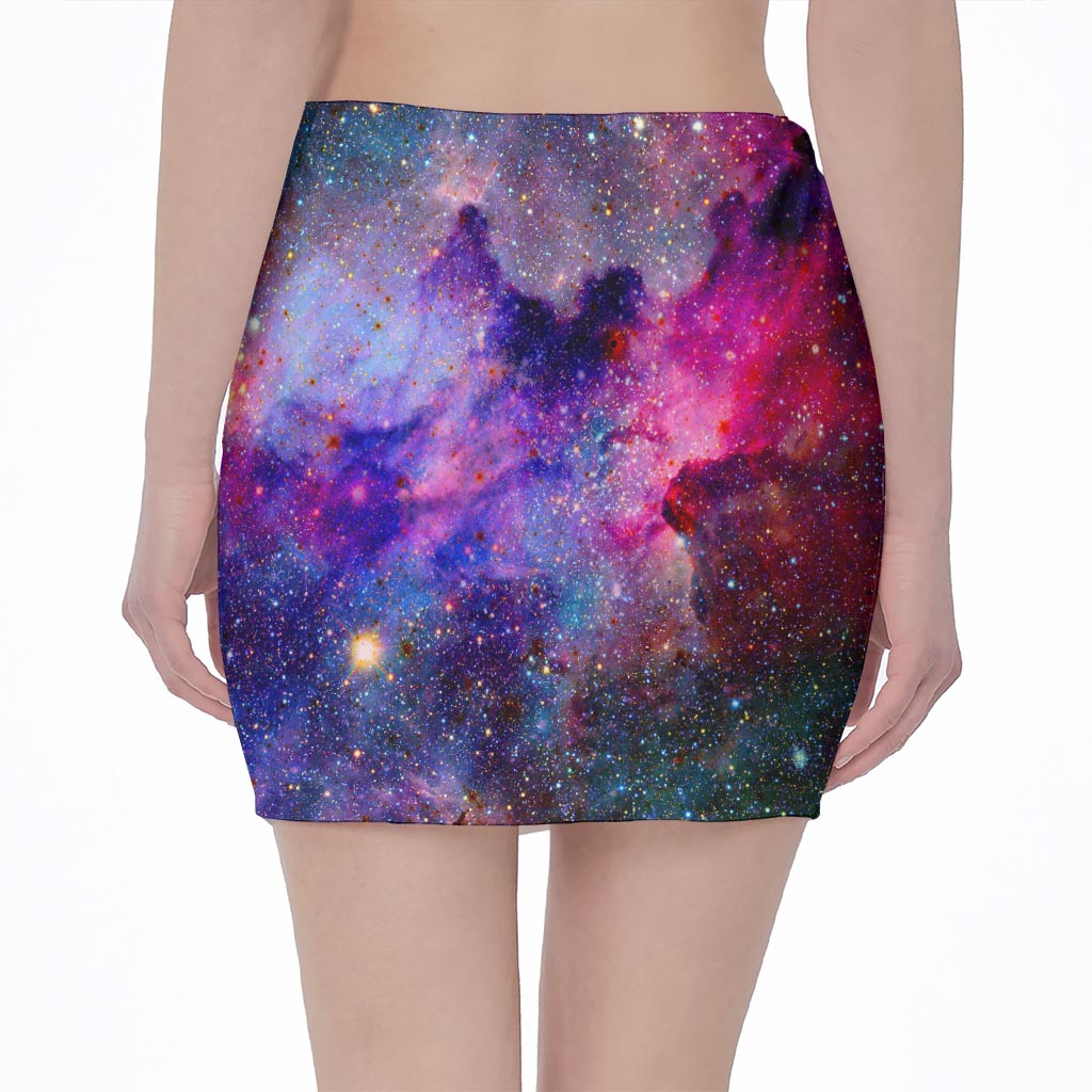 Colorful Nebula Galaxy Space Print Pencil Mini Skirt