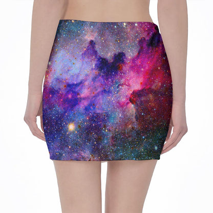 Colorful Nebula Galaxy Space Print Pencil Mini Skirt