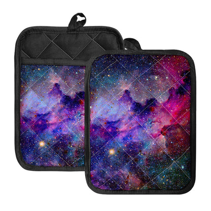 Colorful Nebula Galaxy Space Print Pot Holders With Pocket