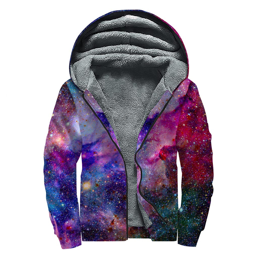 Colorful Nebula Galaxy Space Print Sherpa Lined Zip Up Hoodie