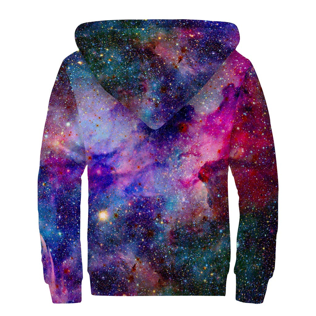 Colorful Nebula Galaxy Space Print Sherpa Lined Zip Up Hoodie