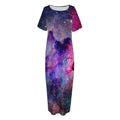 Colorful Nebula Galaxy Space Print Short Sleeve Long Nightdress