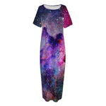 Colorful Nebula Galaxy Space Print Short Sleeve Long Nightdress