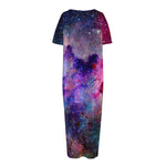 Colorful Nebula Galaxy Space Print Short Sleeve Long Nightdress
