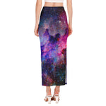 Colorful Nebula Galaxy Space Print Side Slit Maxi Skirt