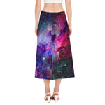 Colorful Nebula Galaxy Space Print Side Slit Midi Skirt