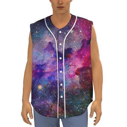 Colorful Nebula Galaxy Space Print Sleeveless Baseball Jersey