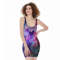 Colorful Nebula Galaxy Space Print Sleeveless Bodycon Dress
