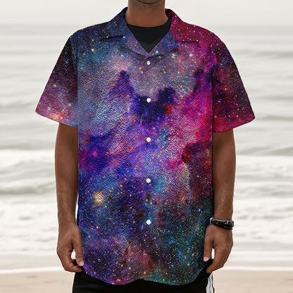 Colorful Nebula Galaxy Space Print Textured Short Sleeve Shirt