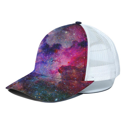 Colorful Nebula Galaxy Space Print White Mesh Trucker Cap