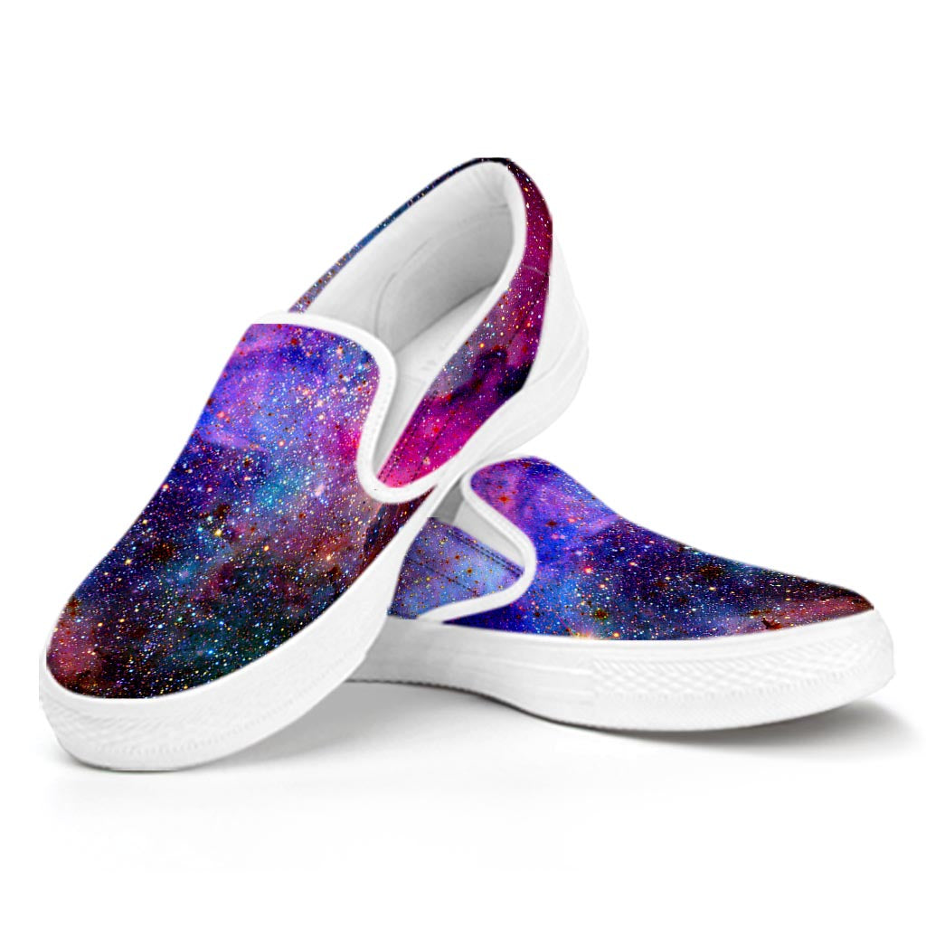 Colorful Nebula Galaxy Space Print White Slip On Sneakers