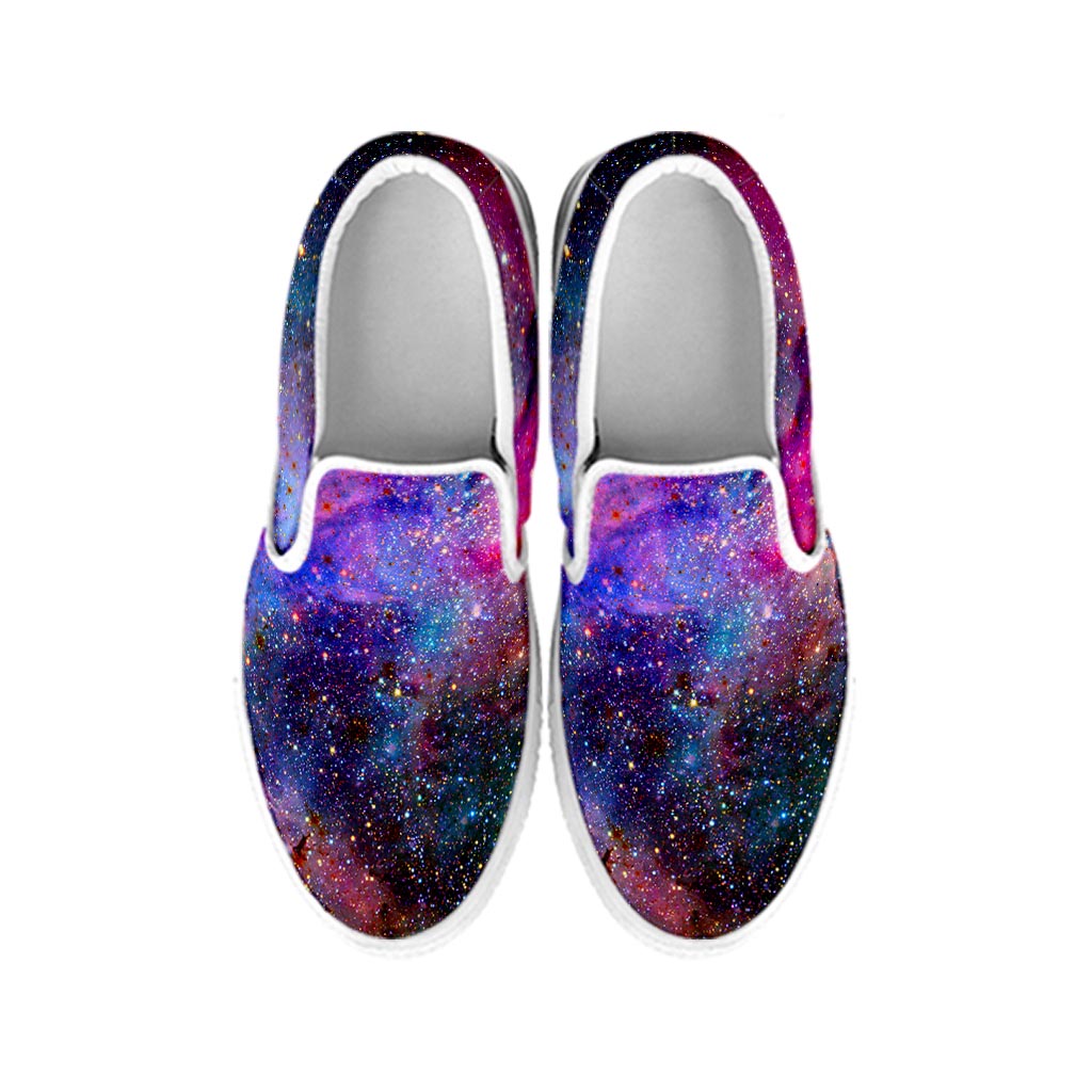 Colorful Nebula Galaxy Space Print White Slip On Sneakers