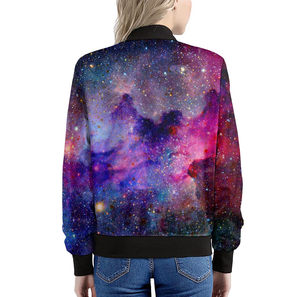 Colorful Nebula Galaxy Space Print Women's Bomber Jacket