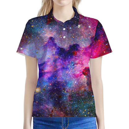 Colorful Nebula Galaxy Space Print Women's Polo Shirt