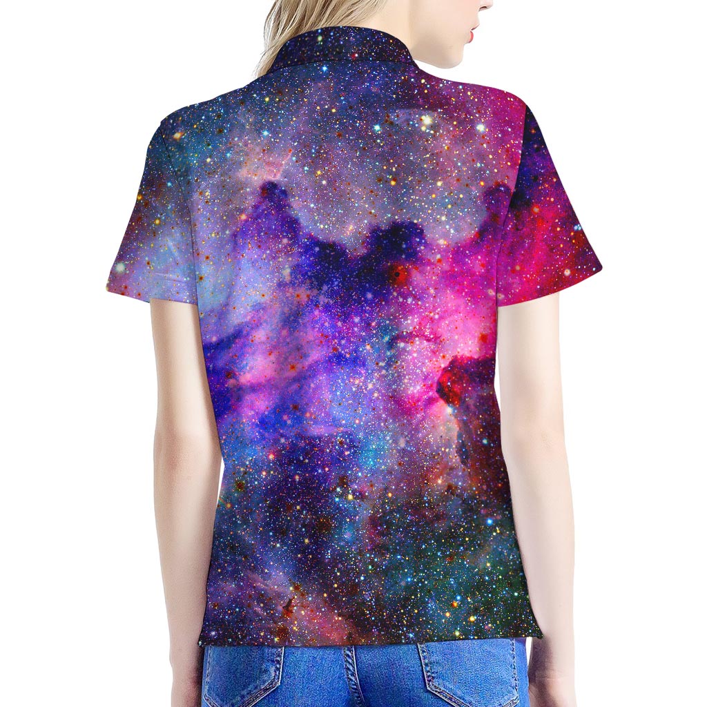 Colorful Nebula Galaxy Space Print Women's Polo Shirt