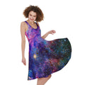 Colorful Nebula Galaxy Space Print Sleeveless Knee Length Dress