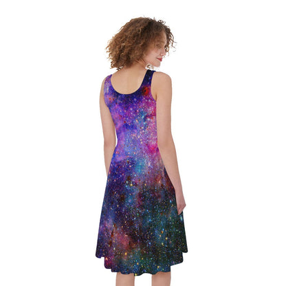 Colorful Nebula Galaxy Space Print Women's Sleeveless Dress