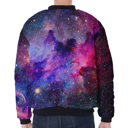Colorful Nebula Galaxy Space Print Zip Sleeve Bomber Jacket
