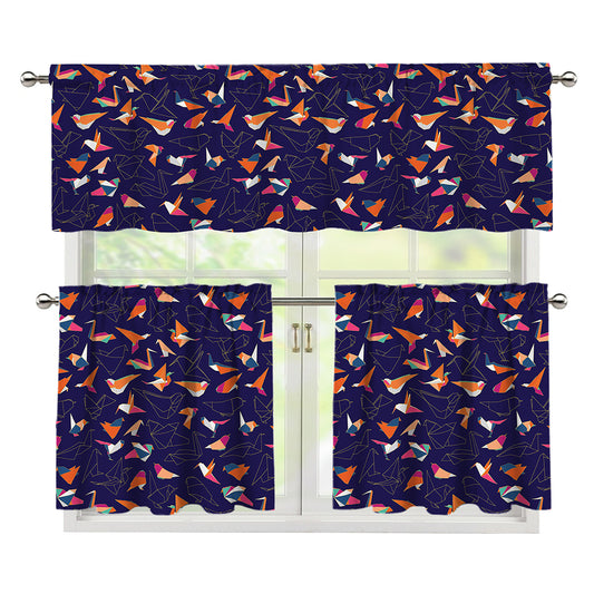Colorful Origami Bird Pattern Print 3 Piece Kitchen Curtains