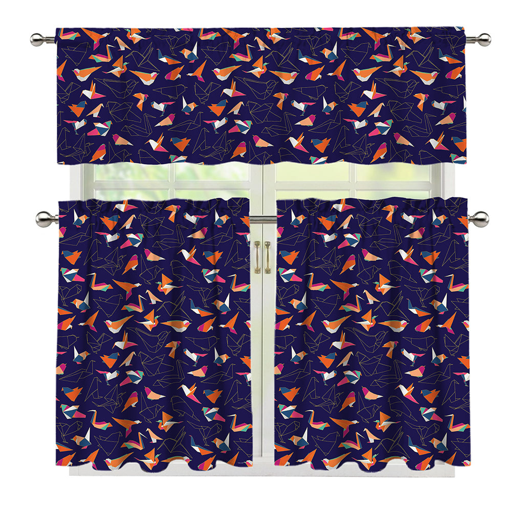 Colorful Origami Bird Pattern Print 3 Piece Kitchen Curtains