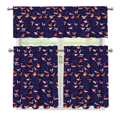 Colorful Origami Bird Pattern Print 3 Piece Kitchen Curtains