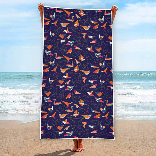 Colorful Origami Bird Pattern Print Beach Towel