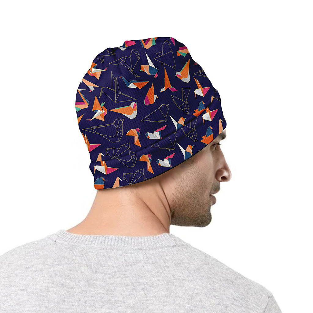 Colorful Origami Bird Pattern Print Beanie