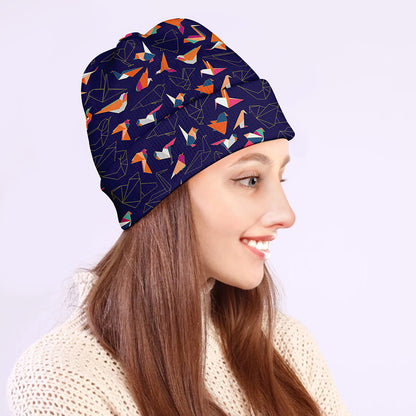 Colorful Origami Bird Pattern Print Beanie