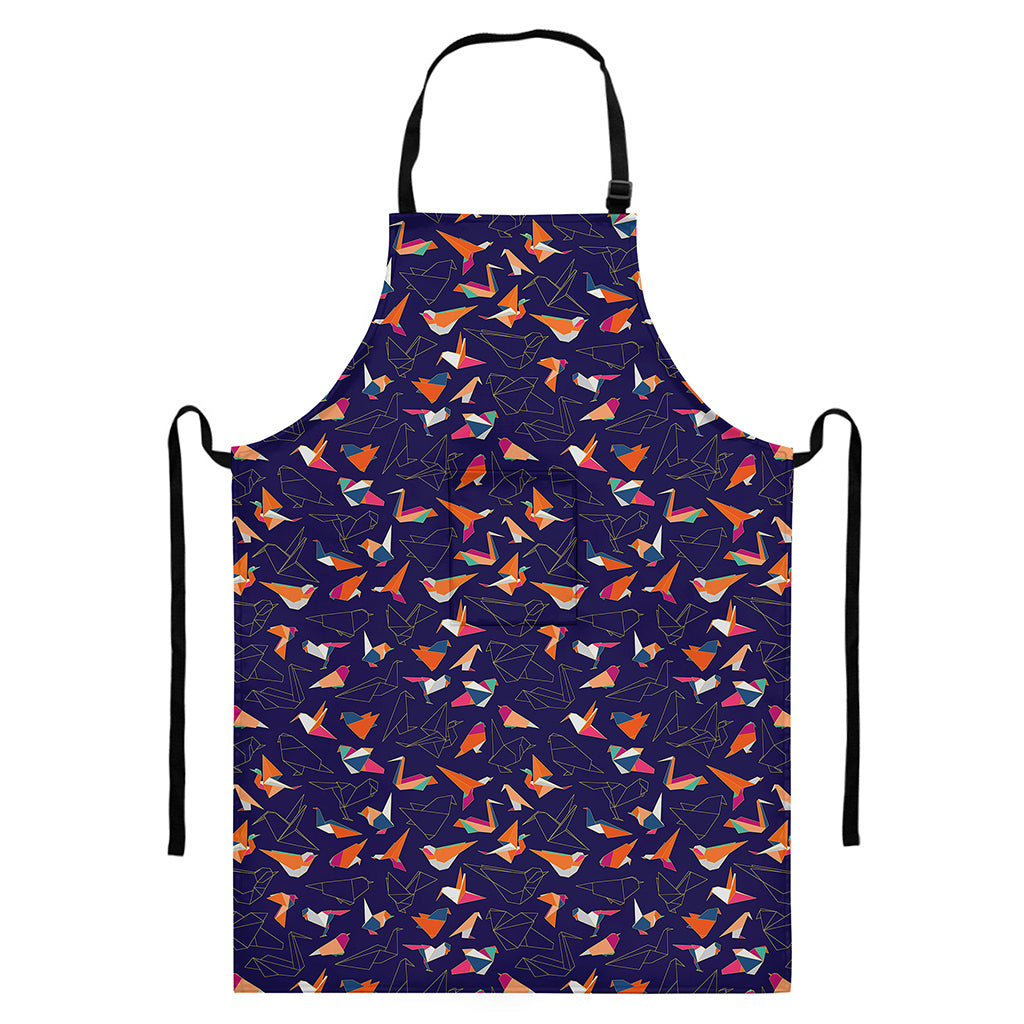 Colorful Origami Bird Pattern Print Bib Apron With Pocket