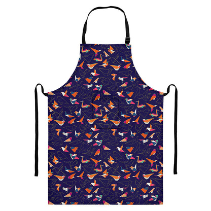 Colorful Origami Bird Pattern Print Bib Apron With Pocket