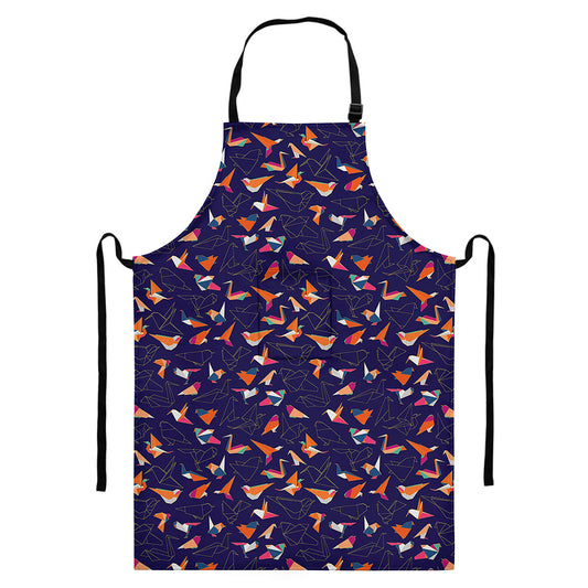 Colorful Origami Bird Pattern Print Bib Apron With Pocket