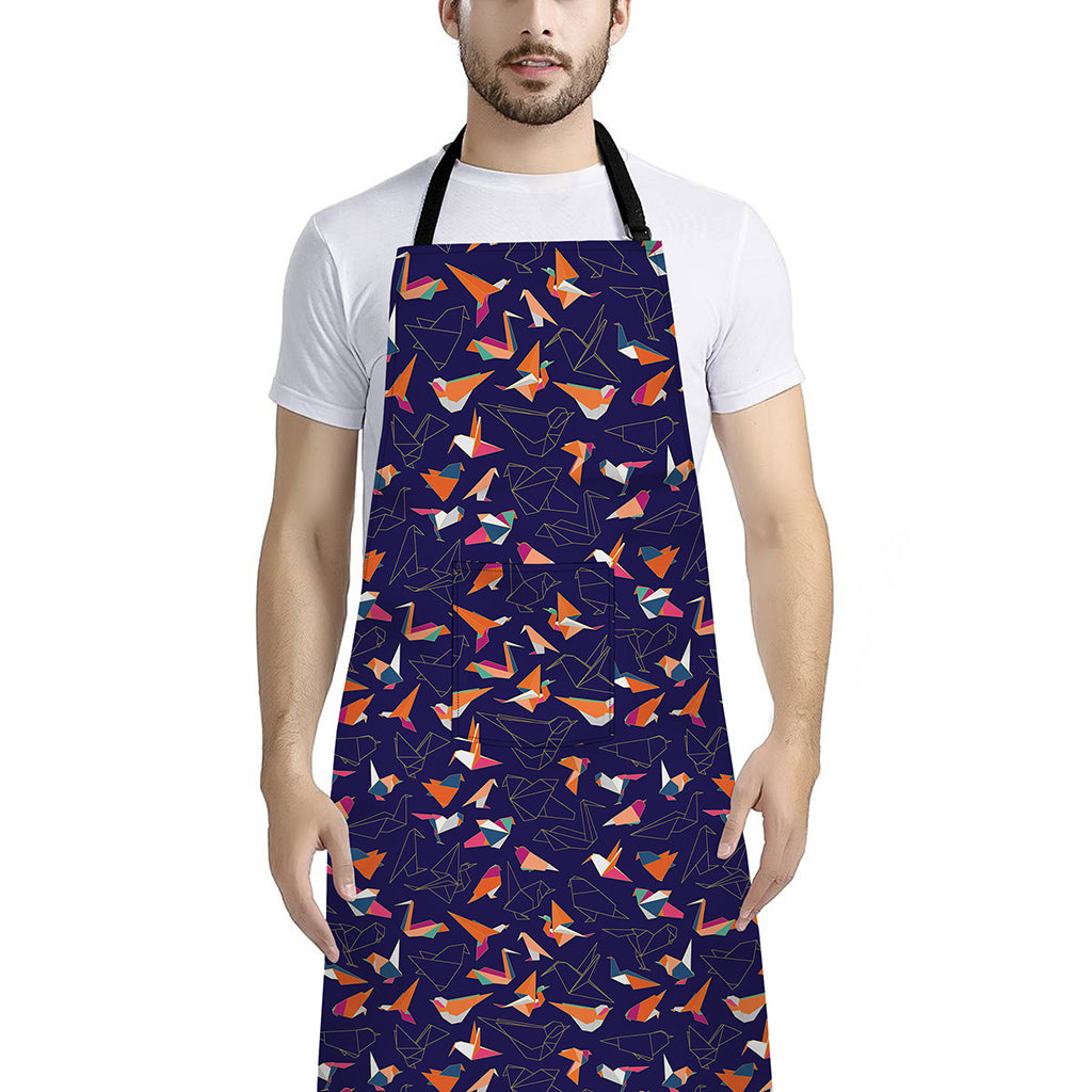 Colorful Origami Bird Pattern Print Bib Apron With Pocket