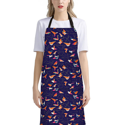 Colorful Origami Bird Pattern Print Bib Apron With Pocket