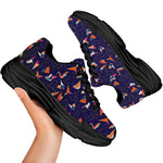 Colorful Origami Bird Pattern Print Black Chunky Shoes