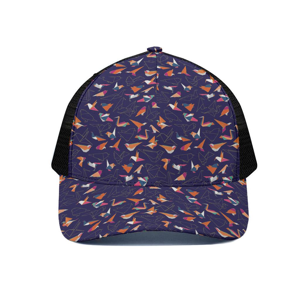 Colorful Origami Bird Pattern Print Black Mesh Trucker Cap