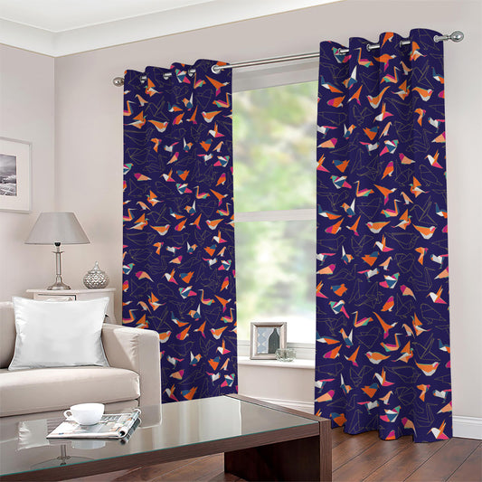 Colorful Origami Bird Pattern Print Blackout Grommet Curtains