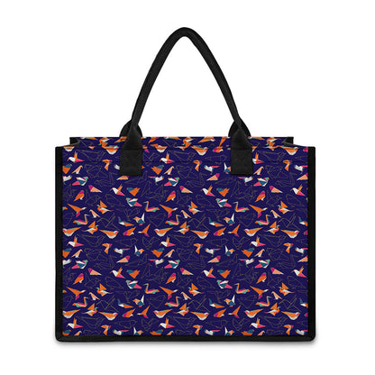 Colorful Origami Bird Pattern Print Canvas Tote Bag