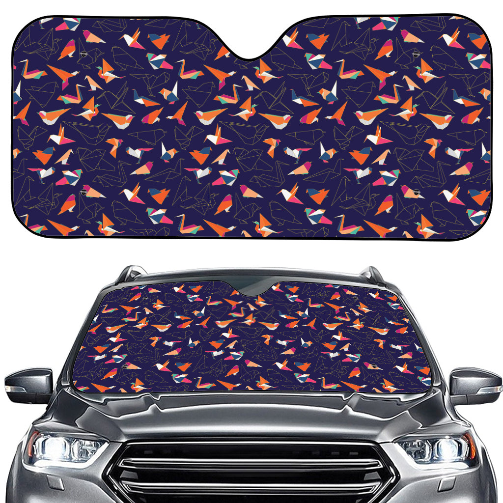 Colorful Origami Bird Pattern Print Car Windshield Sun Shade