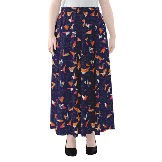 Colorful Origami Bird Pattern Print Chiffon Maxi Skirt