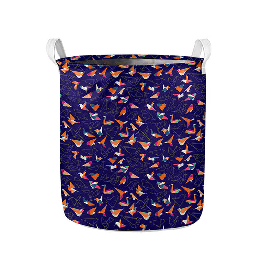 Colorful Origami Bird Pattern Print Collapsible Laundry Basket