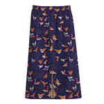 Colorful Origami Bird Pattern Print Cotton Front Slit Maxi Skirt