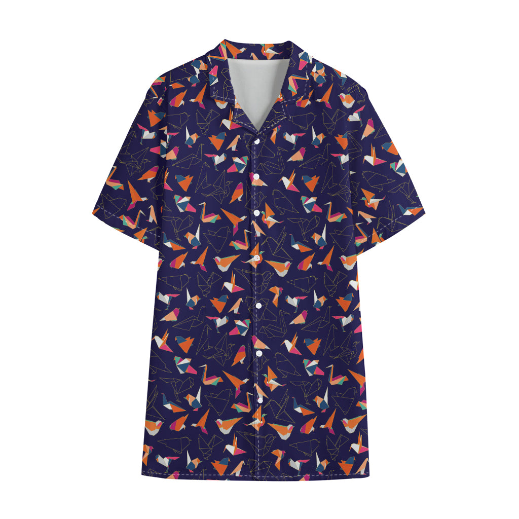 Colorful Origami Bird Pattern Print Cotton Hawaiian Shirt