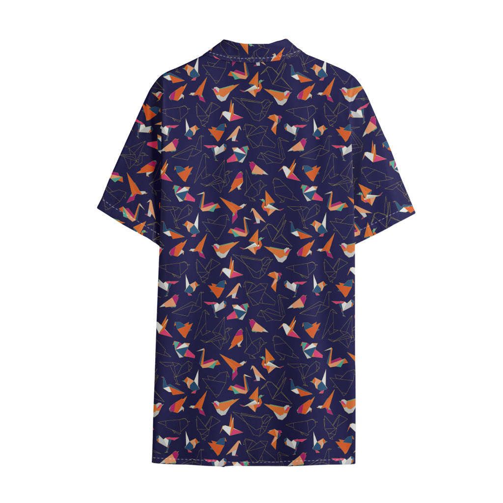 Colorful Origami Bird Pattern Print Cotton Hawaiian Shirt