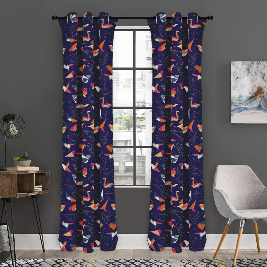 Colorful Origami Bird Pattern Print Curtain