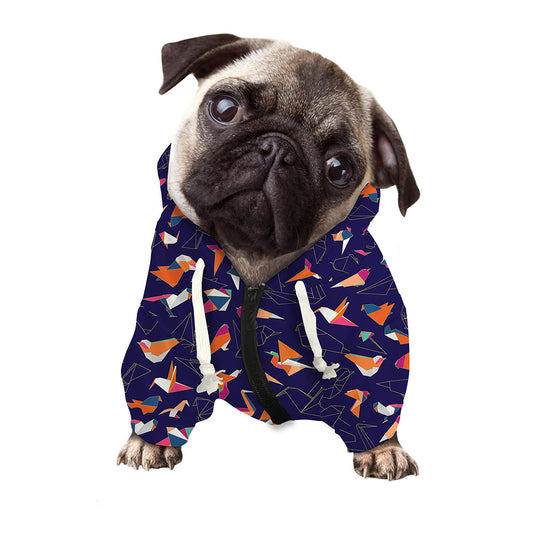 Colorful Origami Bird Pattern Print Dog Zip Up Hoodie