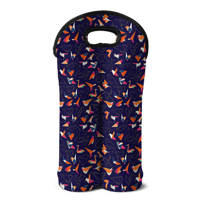 Colorful Origami Bird Pattern Print Double Neoprene Wine Tote
