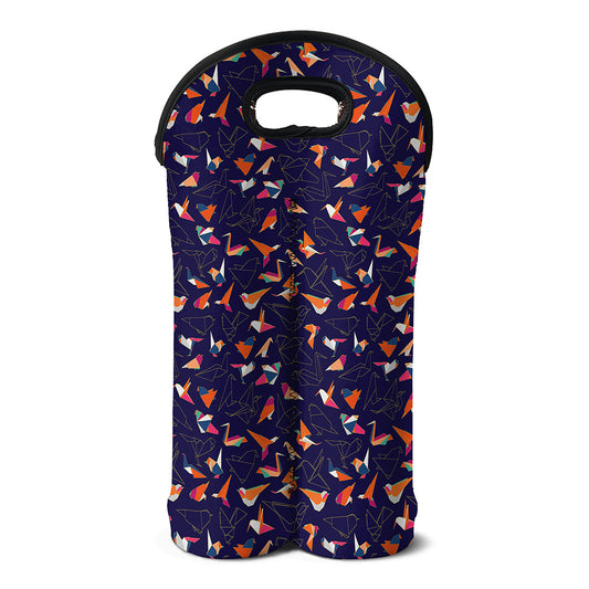 Colorful Origami Bird Pattern Print Double Neoprene Wine Tote