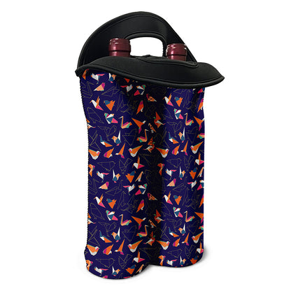 Colorful Origami Bird Pattern Print Double Neoprene Wine Tote